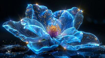 Fototapete - Flower abstraction with number 2021. Greeting card design with low poly style. Abstract geometric background. Wireframe light structure. Modern abstract graphic concept. Modern illustration.