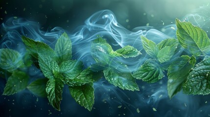 Poster - This modern illustration is for fresheners and cleaners, giving the aroma of mint leaves. It is used for fresheners, cleaners, and giving the smell of menthol.