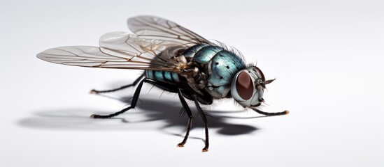 Sticker - Closeup of a house fly, a type of parasite insect. Known for its membranewinged structure, horse flies are also categorized as arthropods, invertebrates, and pests