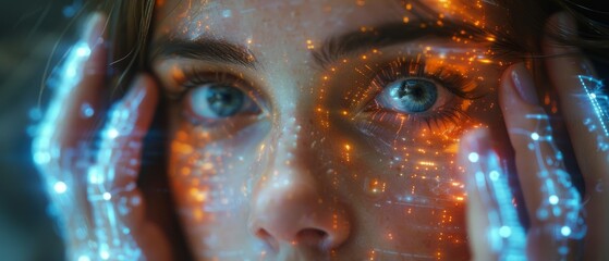Fototapete - Man uses AI technology for smart robots, Artificial Intelligence. Enter command prompt for generating something, Future technology transformation. Chat with AI.