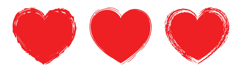 Wall Mural - heart shape set . red love valentine symbol on transparent background. watercolor paint brush drawn 