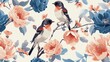seamless floral pattern with cute birds in spring