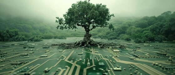 Poster - Computer circuit board tree / green computing / CSR / IT ethics