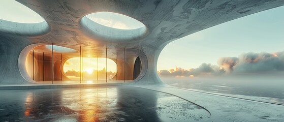Leinwandbilder - Abstract futuristic architecture rendered in 3D with an empty concrete floor mounted on a background of a car presentation.