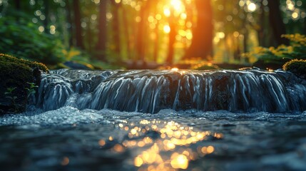 Forest stream of water in spring