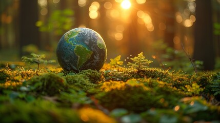 Poster - Environment - Green Globe - Abstract Sunlight And Moss In Forest