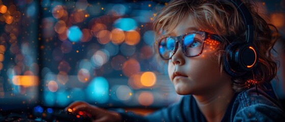 Leinwandbilder - Computer games programs learning for children. Computer coding, artificial intelligence, robototechnics, computer technology for kids. Online science course banner.