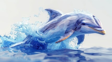 Aufkleber - Low poly style abstract jumping dolphin.