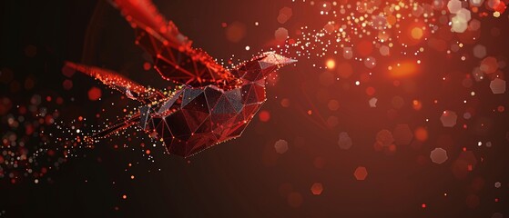 Aufkleber - Abstract futuristic illustration of big data. Low poly shape with connecting dots on dark background. 3D rendering.
