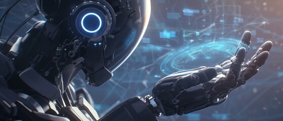 Aufkleber - Technology is used by businessmen for working tools. Chat bots are used by businessmen to communicate with AI. Intelligent robot technology is used to help solve work problems.
