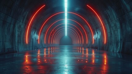 Poster - 3D illustration of an empty dark room with a futuristic sci-fi background.