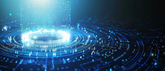Poster - Security technology for business and data protection. Business data protection, biometrics, face recognition. Cyber security technology designed to prevent unauthorized access.