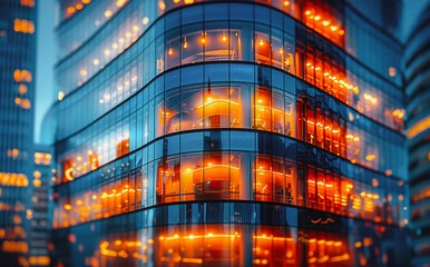 Wall Mural - Illuminated windows of modern office building at night