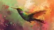 an AI-generated visual of a charming hummingbird in green hues, with a single drop of water, set against a cute and colorful background