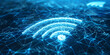 The wifi icon is on the  connection lines background, Network Technology: WiFi Symbol on Digital Connection Background