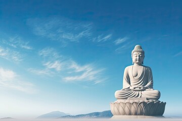 Wall Mural - The Buddha meditated on the day the sky was bright and beautifully natural and copy space - generative ai