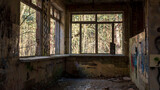 Fototapeta Tęcza - old window in abandoned  building