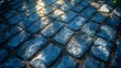 Sunlit cobblestone path with blue stones