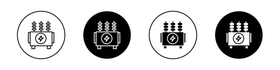 Transformer icon set. power substation electric transformer vector symbol. electricity distribution transformer line icon.