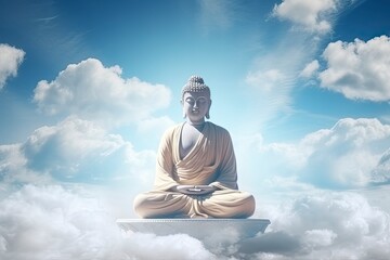 Wall Mural - The Buddha meditated on the day the sky was bright and beautifully natural and copy space - generative ai