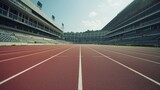 Fototapeta  - Empty athletic running tracks in a stadium filled with spectators
