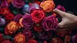 Roses materialize in magician's hands spectrum of petals