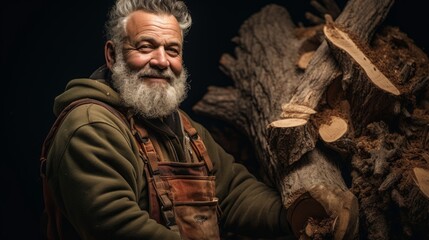 Poster - Wooden sculpture by lumberjack showcasing forestry artistry