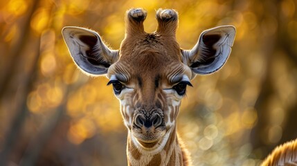 Wall Mural - Close Up Portrait of a Giraffe with Warm Bokeh Background