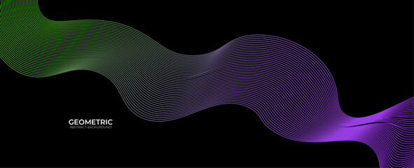 Canvas Print - Abstract background with purple and green glowing geometric spiral lines. Modern minimal trendy shiny purple lines pattern. banner, cover, poster, flyer, brochure, website. Vector illustration