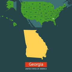 Wall Mural - United States of America, Georgia state, map borders of the USA Georgia state.