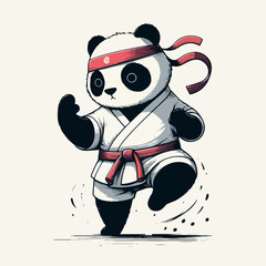 Wall Mural - panda bear in kimono with belt training karate and taekwondo