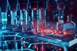 Innovative Healthcare: A Futuristic Laboratory Scene with Glowing Test Tubes Under Analysis in a High-Tech Environment