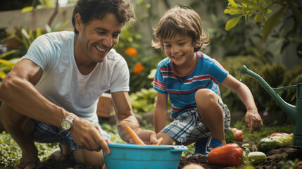 Poster - Grandparents and a grandchild enjoy planting in terracotta pots together.