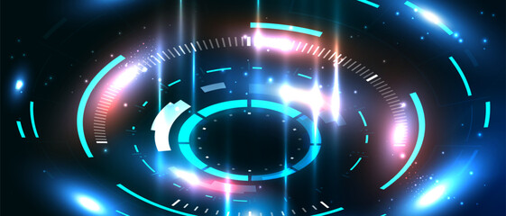 Wall Mural - hud futuristic sci fi pedestal with light effect. circle portal, teleport, hologram podium in futuri