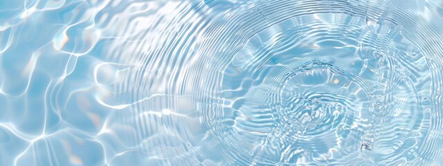 Wall Mural - Water panoramic banner background. White aqua texture, surface of ripples, rings, transparen and sunlight. Spa concept background. Flat lay, top view, copy space