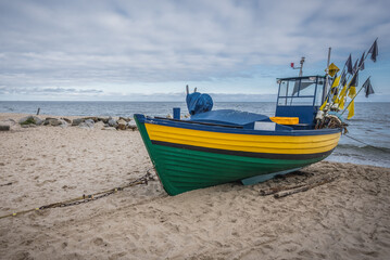 Sticker - Fishing boat on a boat in Orlowo district of Gdynia cityk, Poland