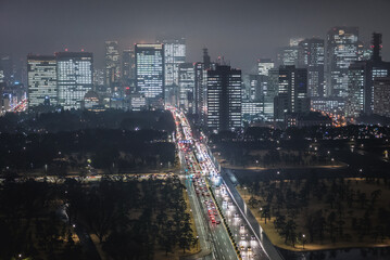 Sticker - Night view of Kokyogaien National Garden and Hibiya Park in Tokyo capital city, Japan