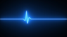 Neon Glowing Heartbeat Or Pulse Rate Line. Health And Medical Concept. EKG Pulse Line, Cardiogram And Rhythm.