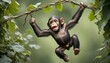 A Playful Baby Chimpanzee Swinging From Vine To VI Upscaled 70