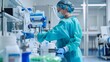 Woman in Lab Coat Sanitizing Machine