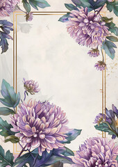 Sticker - A framed image of purple flowers with gold trim