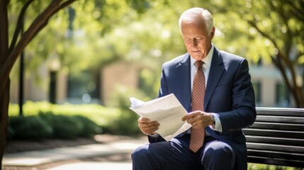 Canvas Print - Listening to constituents politician reads letters in park for engagement