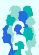 A collection of human profiles. People's heads side view