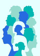 A collection of human profiles. People's heads side view