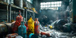Large Industrial Water Treatment and Boiler Room Interior Lined compressed gas bottles in waste material storage.