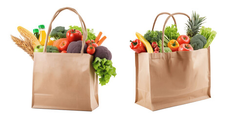 Wall Mural - paper bag with groceries isolated on transparent background
