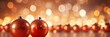 Festive christmas bokeh banner background with colorful lights, ornaments, and holiday decorations