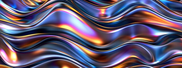 Wall Mural - Holographic iridescent surface wrinkled foil pastel. Real Hologram Background of wrinkled abstract foil 80s texture with multiple colors. 90s aqua menthe cyan pastel holographic gradient mesh template