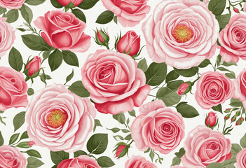 Wall Mural - Beautiful rose flowers on white background, copy space, top view