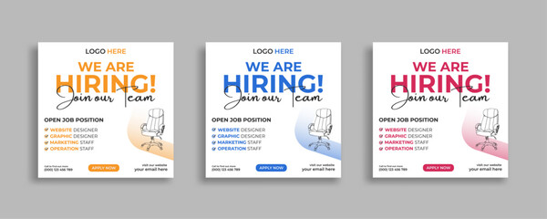 Wall Mural - We are hiring job vacancy social media post or square web banner template vector design